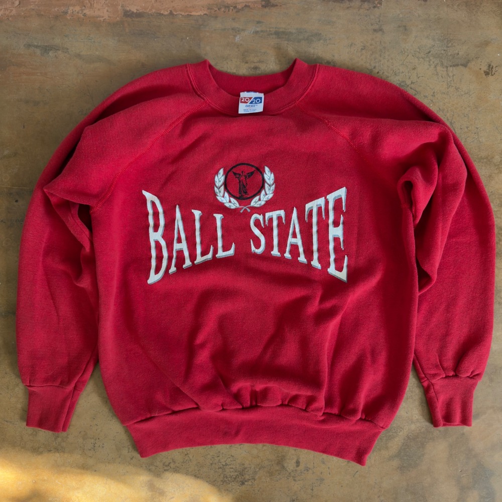 Vintage 20/20 Sport Ball State University Red Sweatshirt Mens Large Made in USA